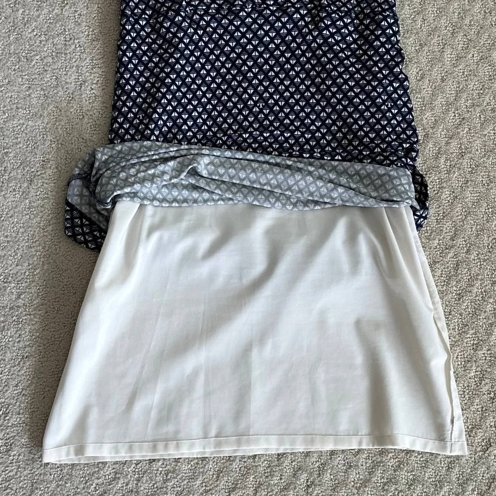 Tory Burch Geometric Print Cap Sleeve Midi Dress Navy/White S Designer Office